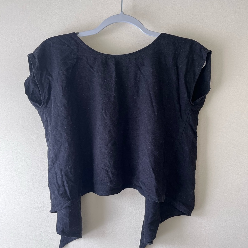 Elizabeth Suzann Black Short Sleeve Top Maxine S/M Raw Silk